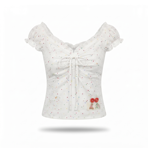  Áo cánh tiên phối bèo nhún ngực White Fleur Cotton Sweetheart Top 
