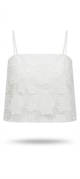  Áo hai dây phối ren dáng ngắn White Floral Lace Cami 