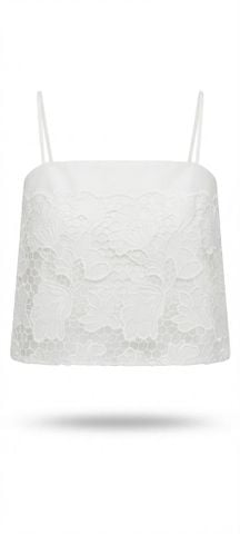 Áo hai dây phối ren dáng ngắn White Floral Lace Cami