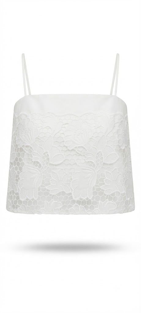 Áo hai dây phối ren dáng ngắn White Floral Lace Cami