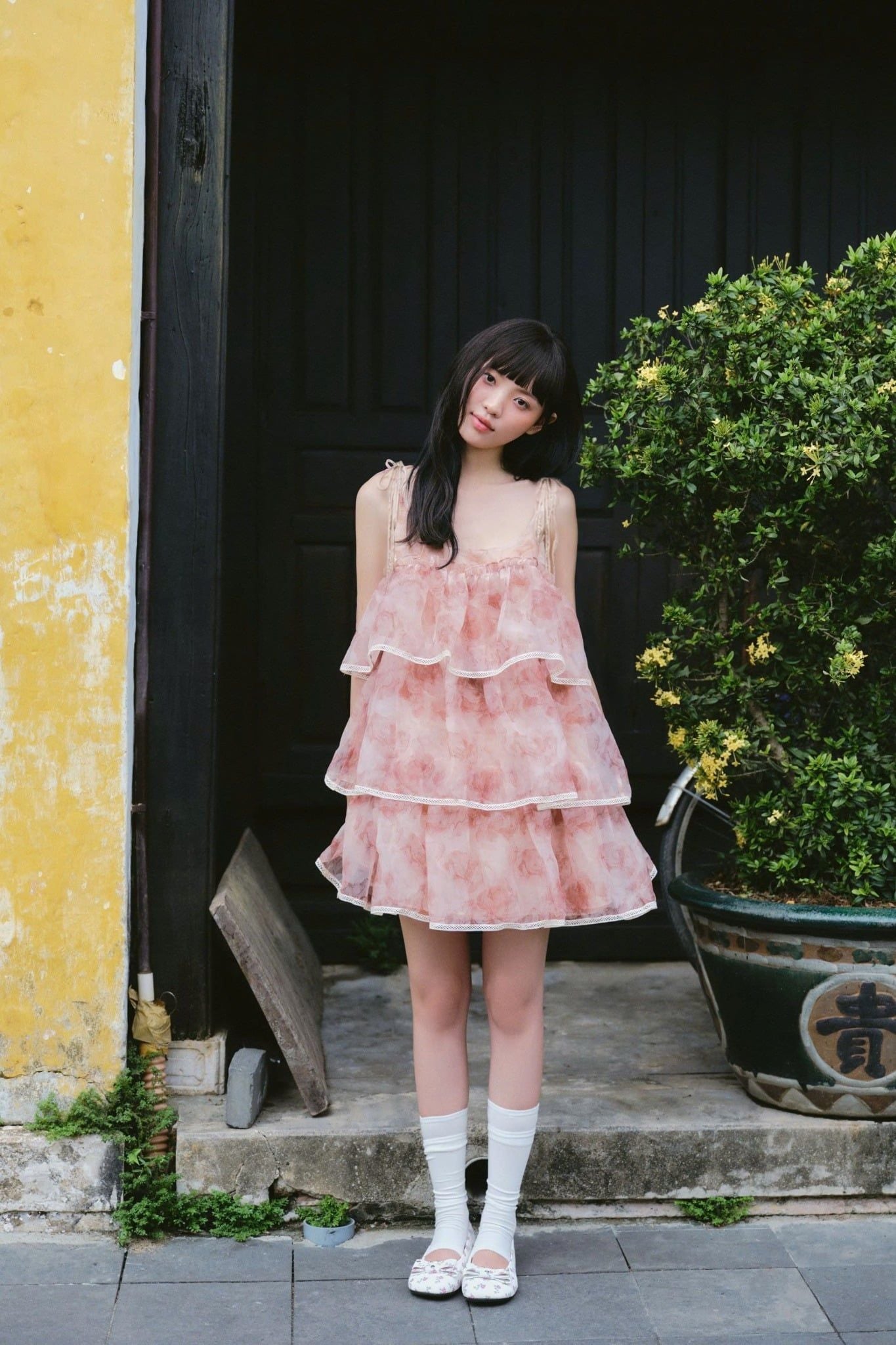 Váy hoa dáng tầng Peach Fleur Layered Ruffled Mini Dress
