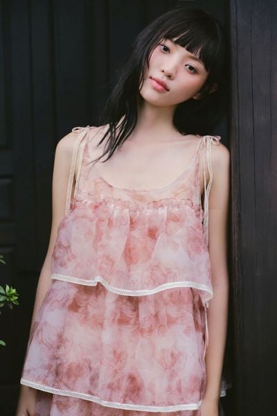  Váy hoa dáng tầng Peach Fleur Layered Ruffled Mini Dress 