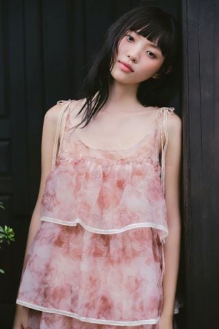 Váy hoa dáng tầng Peach Fleur Layered Ruffled Mini Dress