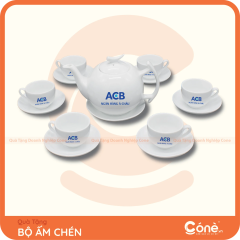 [BAC005] Bộ Ấm Chén Tri Ân | Bộ Ấm Chén Sứ Trắng