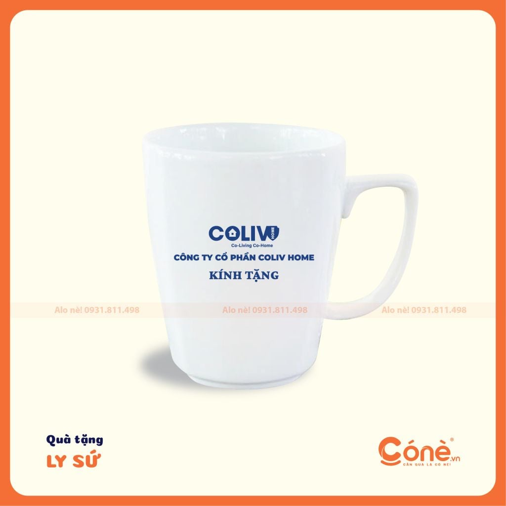 [LS001] Ly Sứ Cheer Up | Ly Sứ Dáng Vát Quai Vuông In Logo