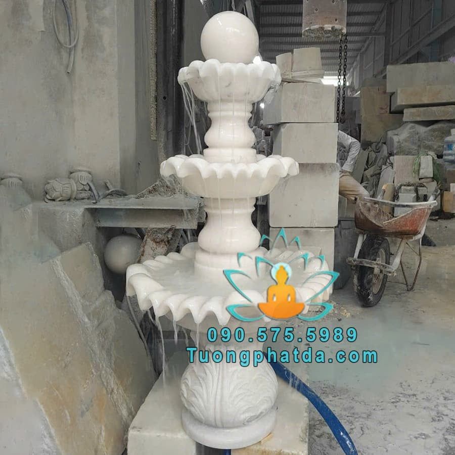 Đài Phun Nước 3 Tầng Đá Trắng Đẹp