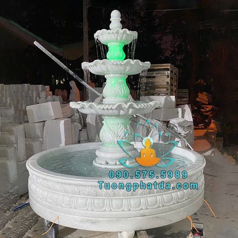 Đài Phun Nước Đá Nguyên Khối Kèm Hồ