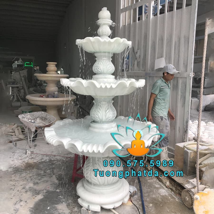 Đài Phun Nước Đá Sân Vườn 3 Tầng Cao 2m Đẹp