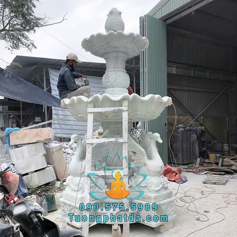 Đài Phun Nước Thiên Nga Đá Cẩm Thạch Trắng Đẹp
