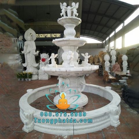 Đài Phun Nước Đá Thiên Thần Và Voi Đá Phong Thủy