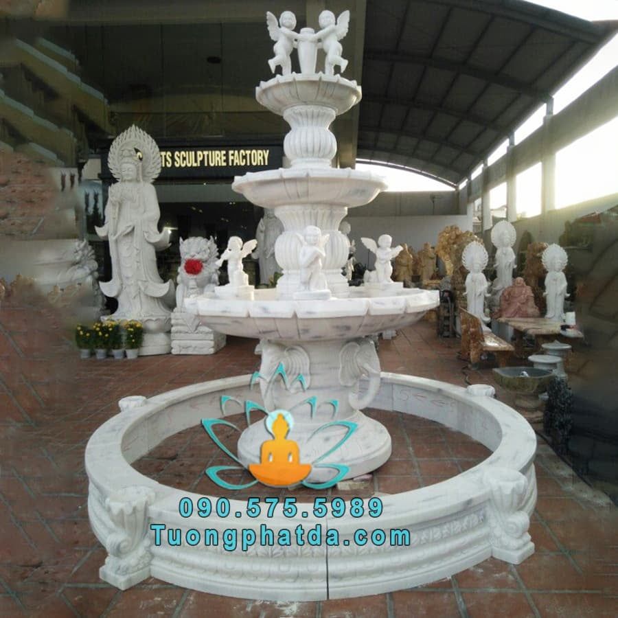 Đài Phun Nước Đá Thiên Thần Và Voi Đá Phong Thủy