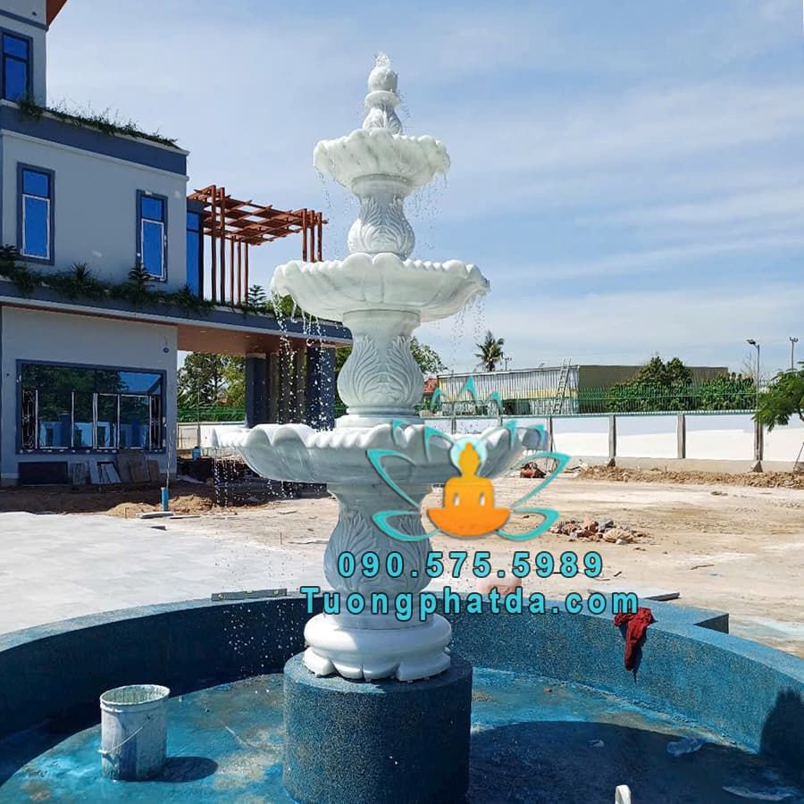 Đài Phun Nước Đá Cẩm Thạch Trắng Phong Thủy Đẹp Tại Lâm Đồng