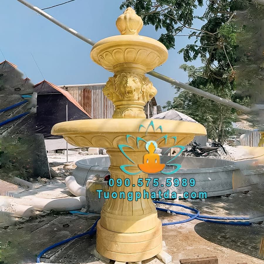 Đài Phun Nước Sư Tử Đá Vàng Phong Thủy Đẹp Tại Ninh Bình