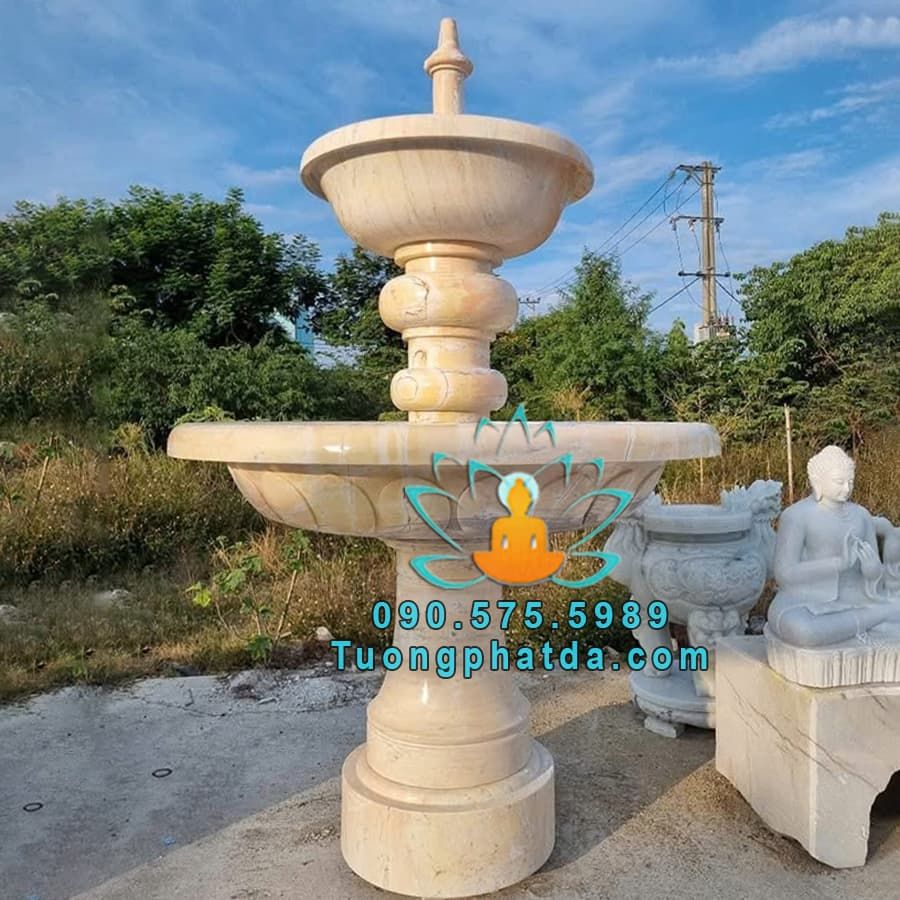 Đài Phun Nước Đá Cẩm Thạch Vàng Phong Thủy Đẹp Tại Quảng Ngãi