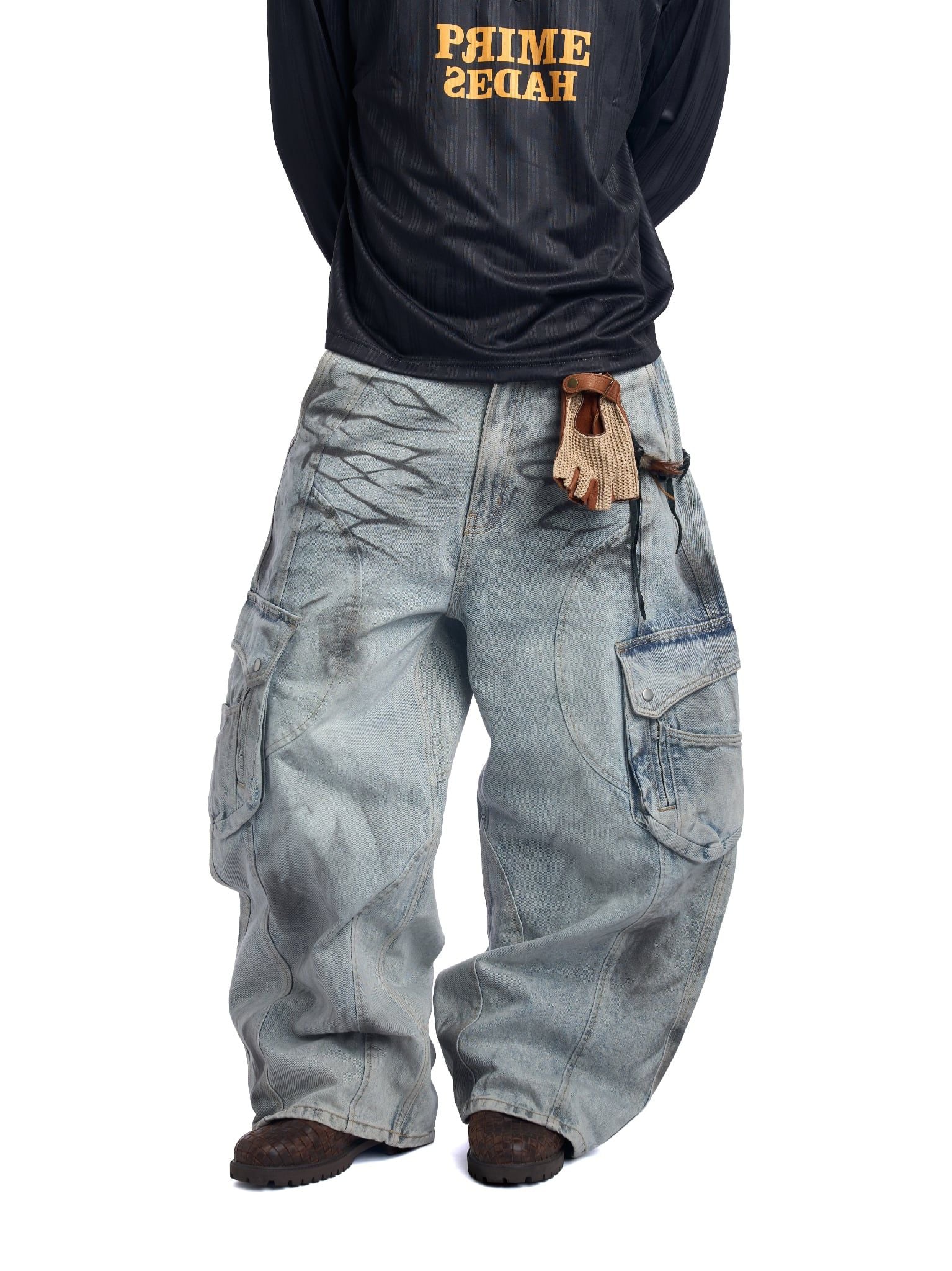  HADES OFF GRAY WASH CARGO JEANS 