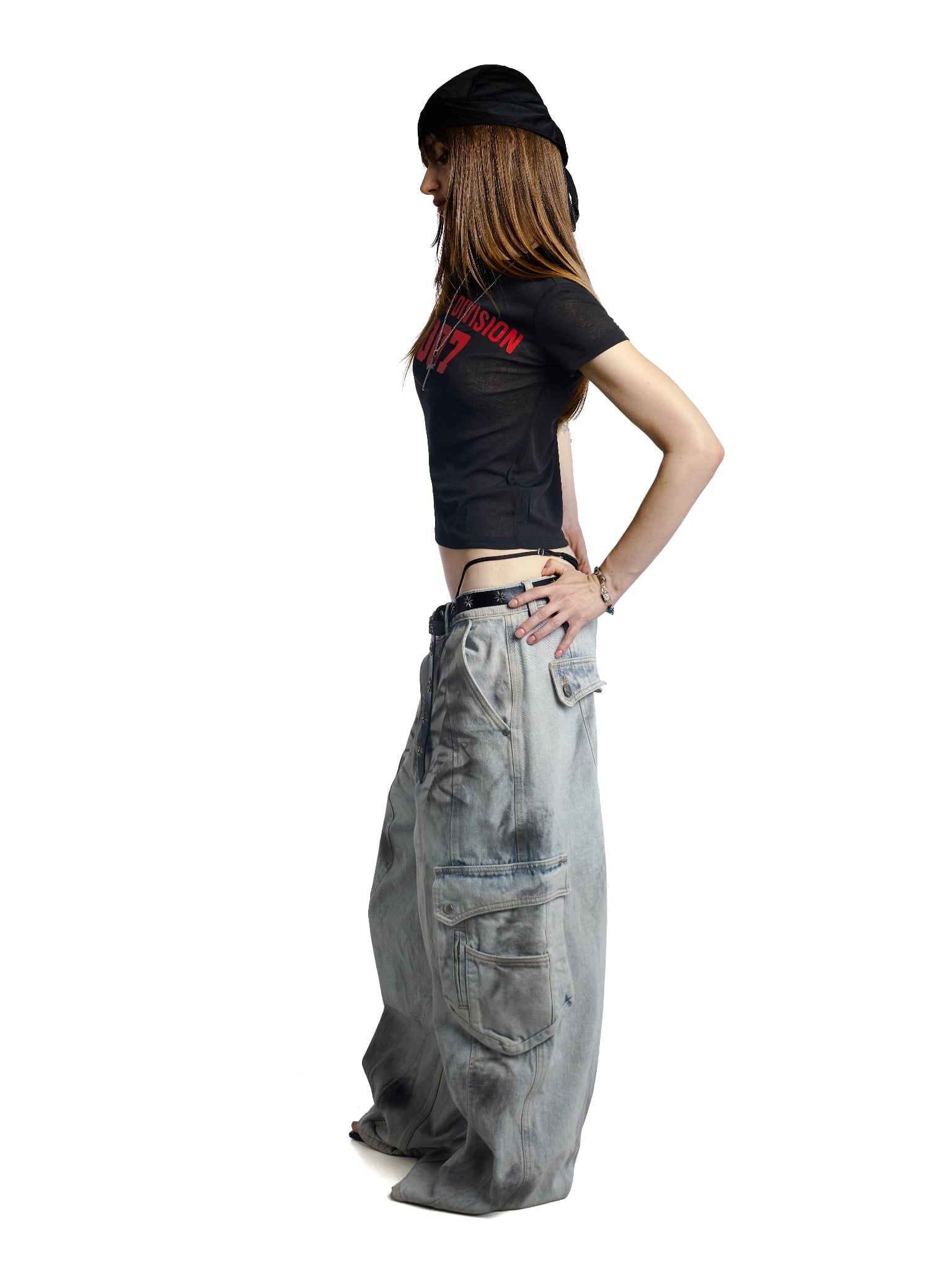  HADES OFF GRAY WASH CARGO JEANS 