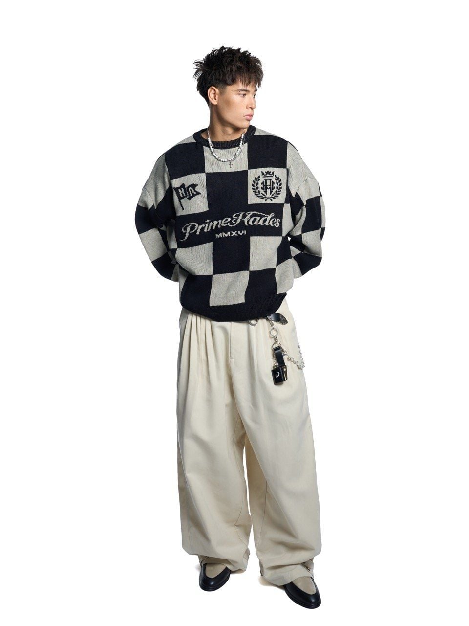  HADES DUAL TONE CHECKER SWEATER 