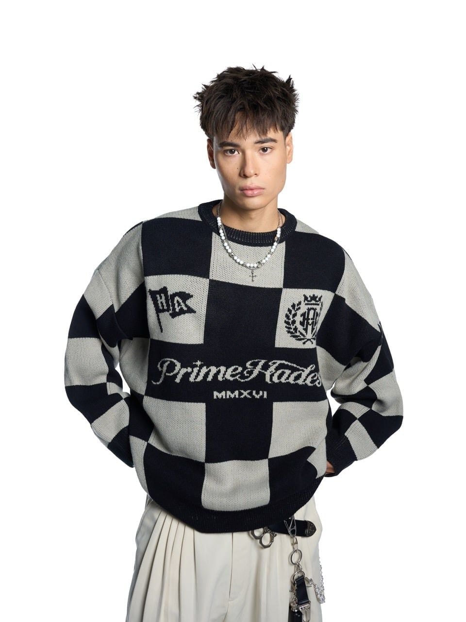 HADES DUAL TONE CHECKER SWEATER 