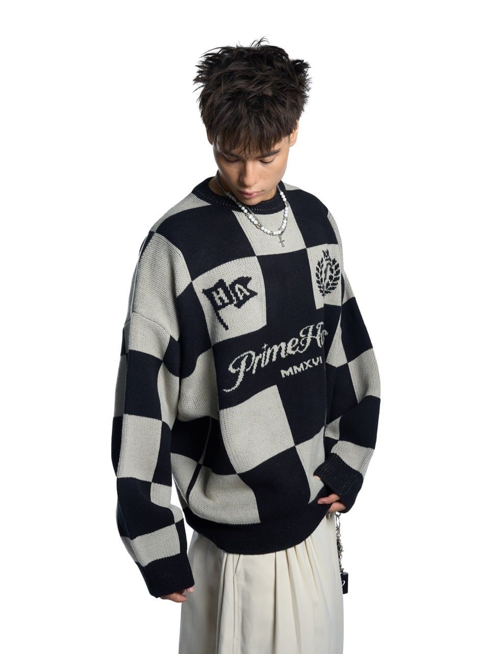 HADES DUAL TONE CHECKER SWEATER 