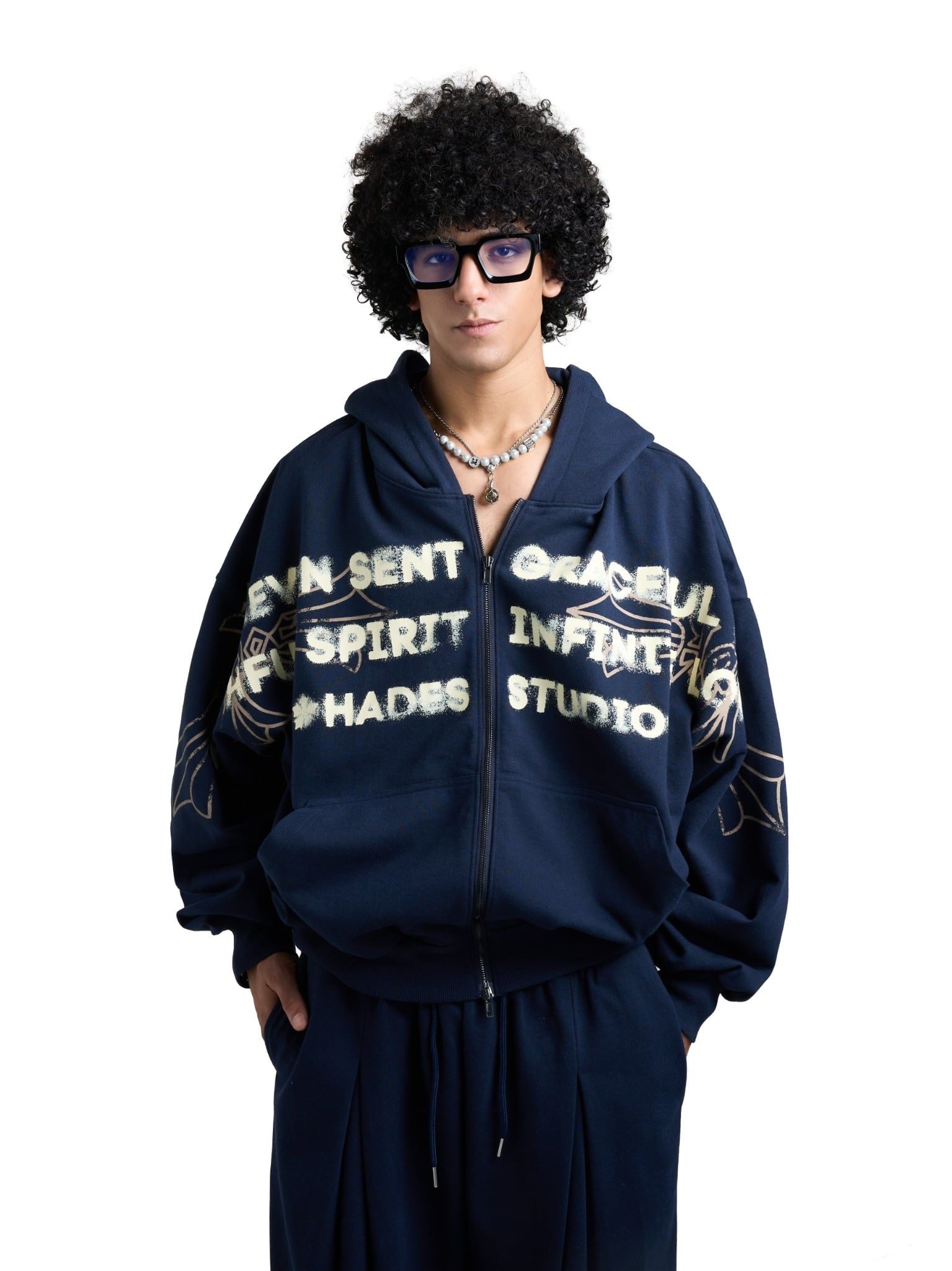  HADES HEAVENS CALL HOODIE ZIP - BLUE NAVY 