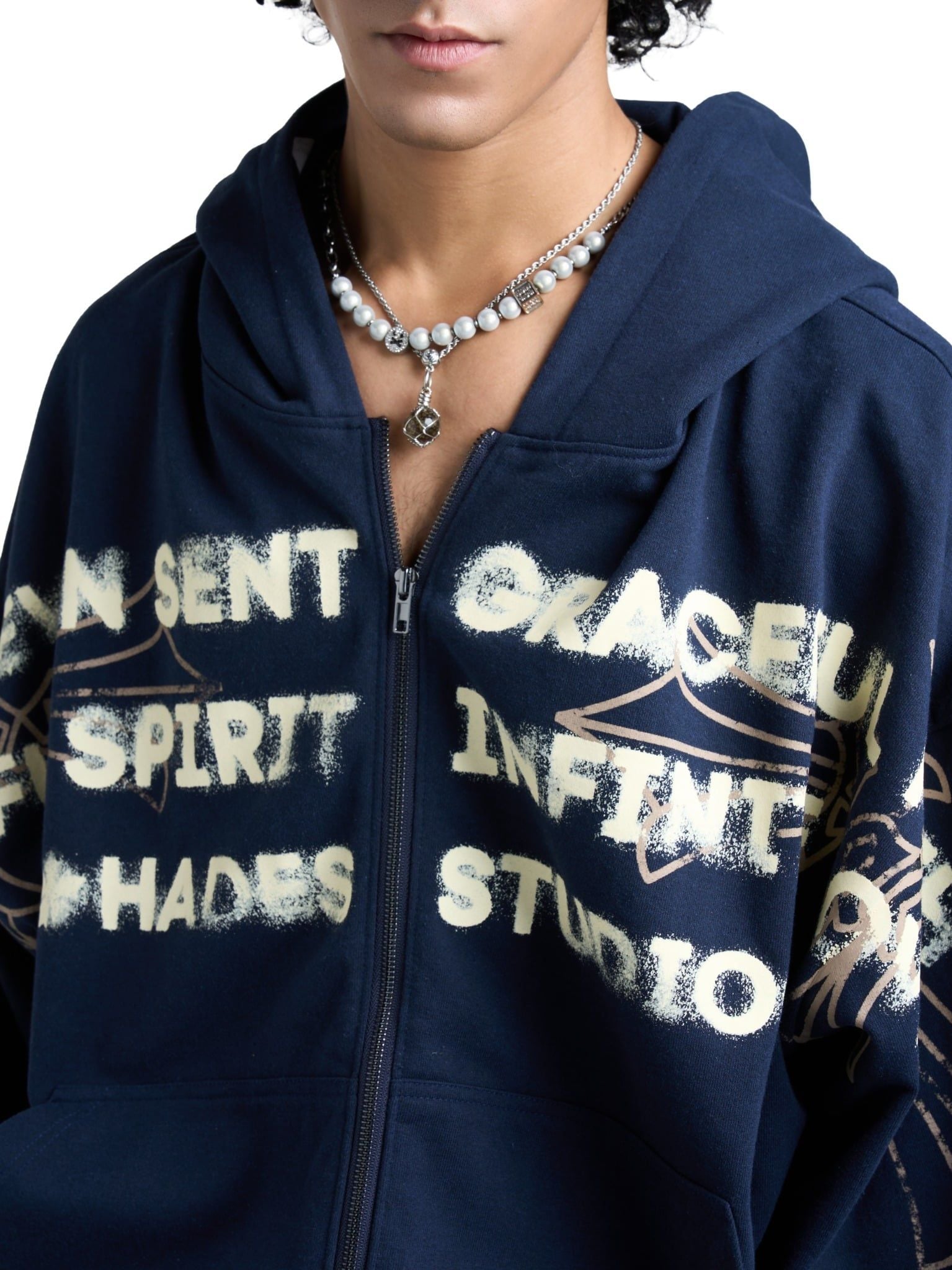 HADES HEAVENS CALL HOODIE ZIP - BLUE NAVY 