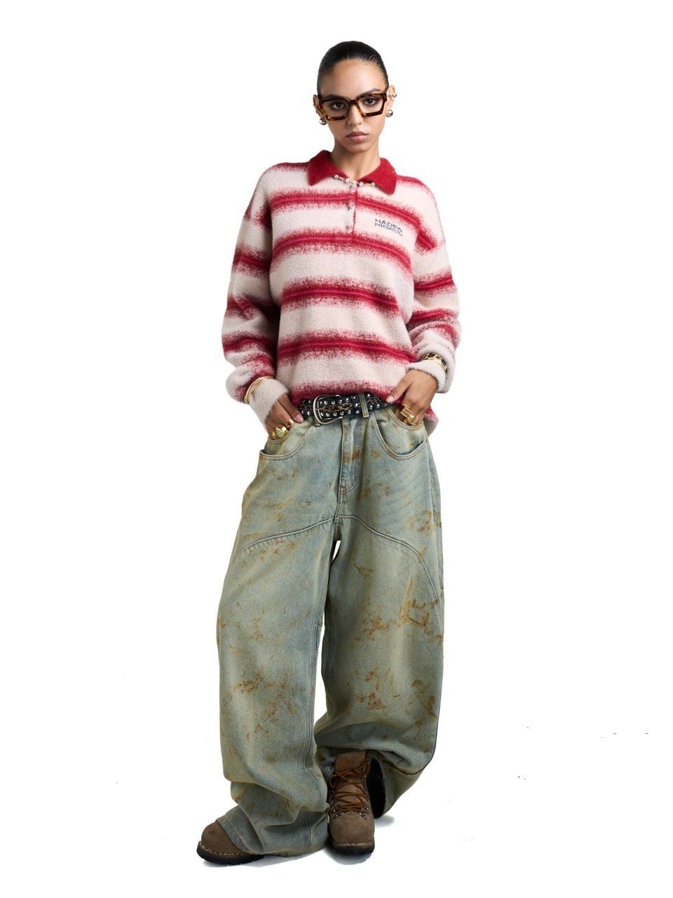  HADES COZY STRIPE POLO SWEATER - RED 