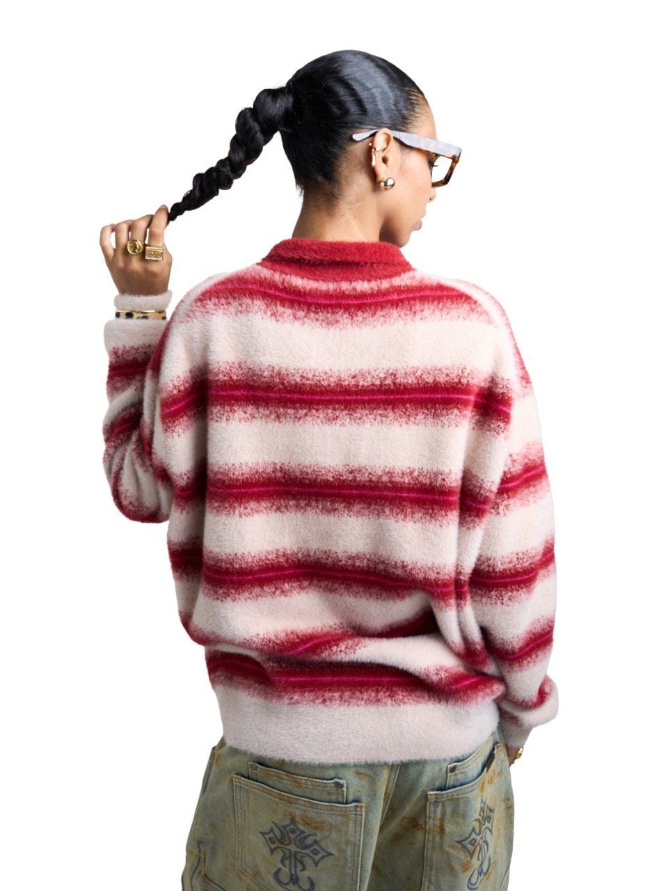  HADES COZY STRIPE POLO SWEATER - RED 