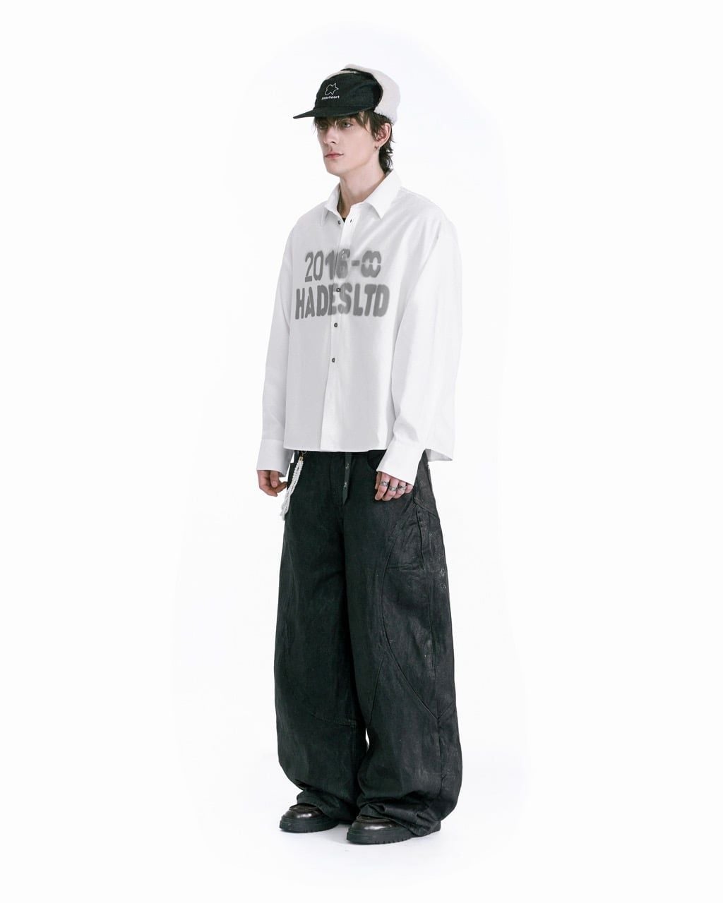  HADES FAUX LEATHER COATED WIDE-LED JEANS 