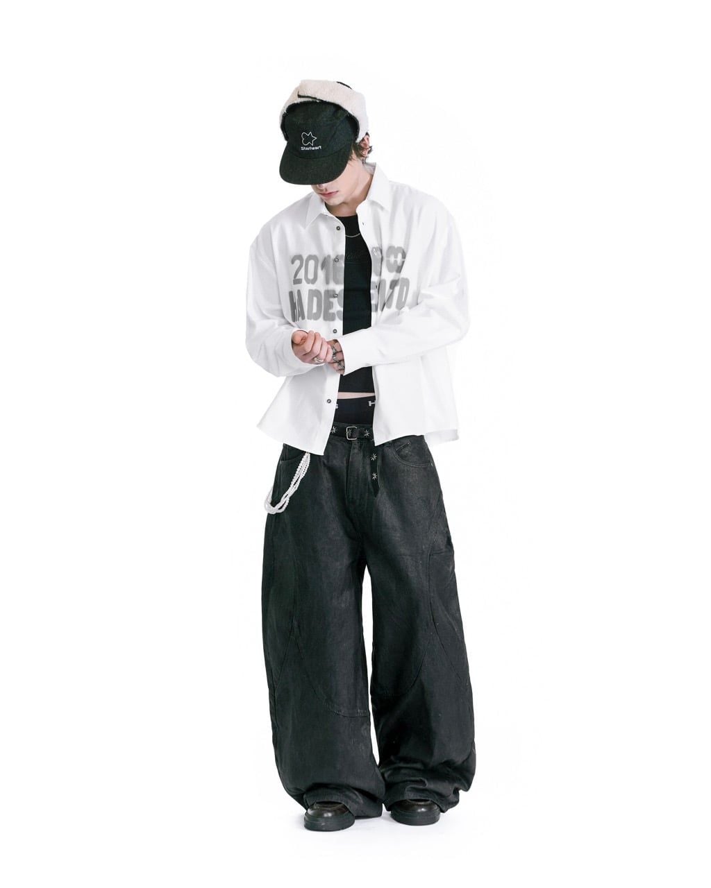  HADES FAUX LEATHER COATED WIDE-LED JEANS 