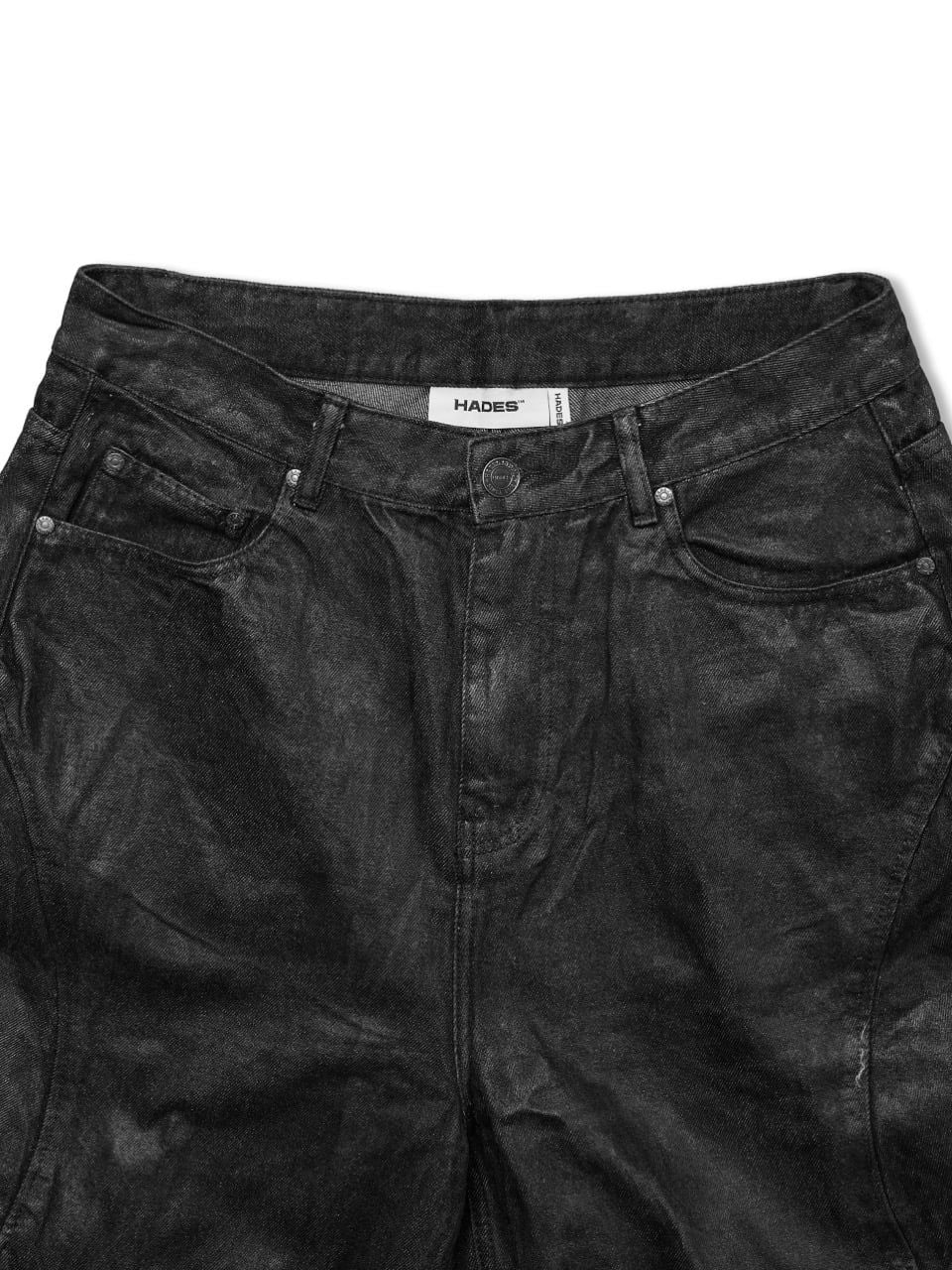  HADES FAUX LEATHER COATED WIDE-LED JEANS 