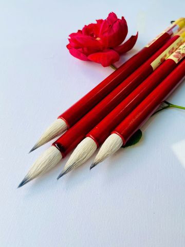  Bút lông thư pháp,vẽ tranh màu nước,vẽ tranh thủy mặc thanh trúc lông cừu cán đỏ 