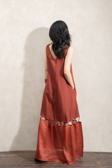 Váy Maxi đan tầng - Đỏ nâu