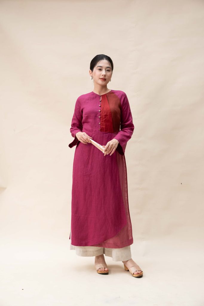 Áo dài 3 tà - Tím