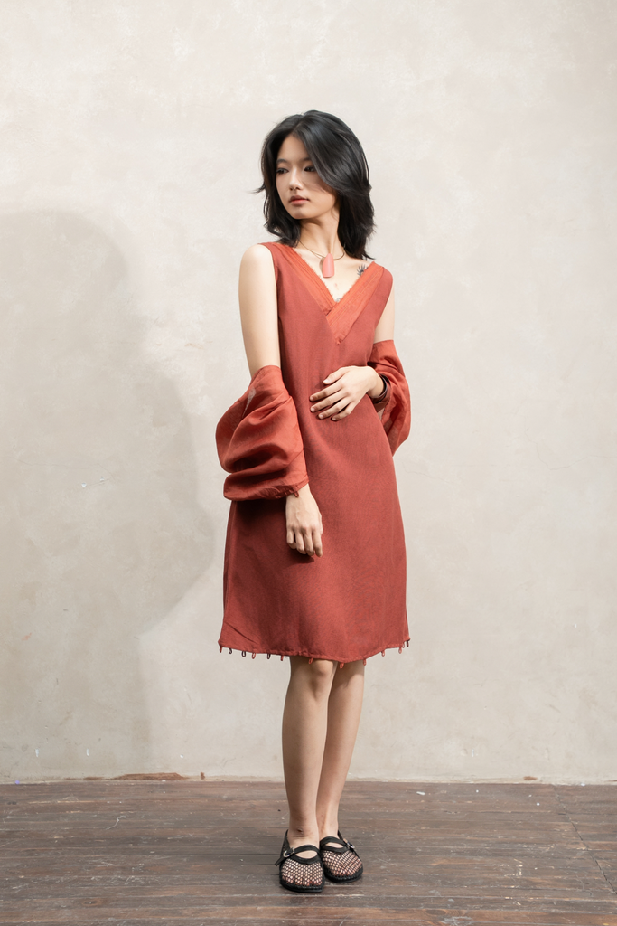 Váy Maxi đan tầng - Đỏ nâu