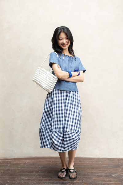 Chân váy bom 26 - Caro navy - F