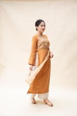 Áo dài đan vạt - Vàng bò