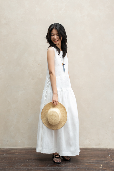 Váy maxi rút dây sườn - Trắng - F