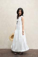 Váy maxi rút dây sườn - Trắng - F