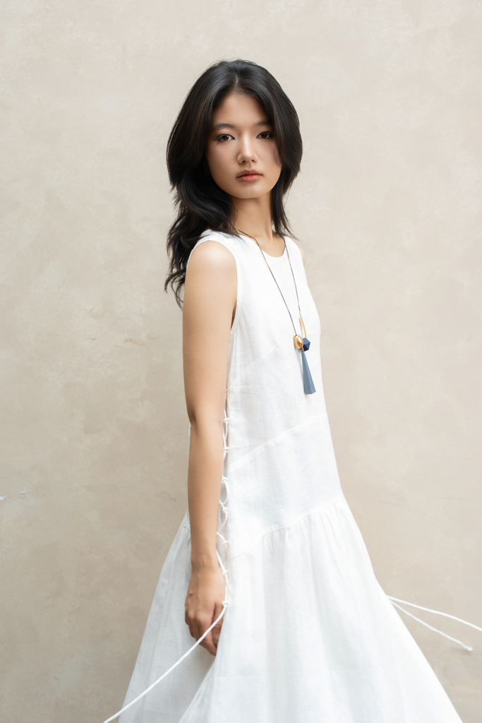 Váy maxi rút dây sườn - Trắng - F