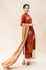 Áo dài Sole thêu hoa sen - Đỏ cam