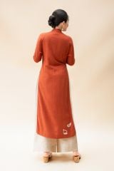 Áo dài Sole thêu hoa sen - Đỏ cam