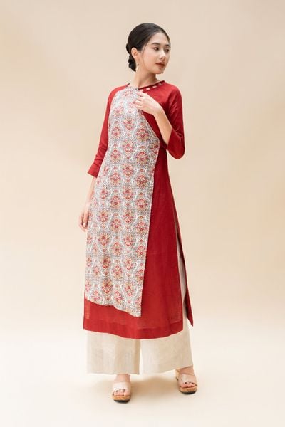 Áo dài đan hoa - Đỏ