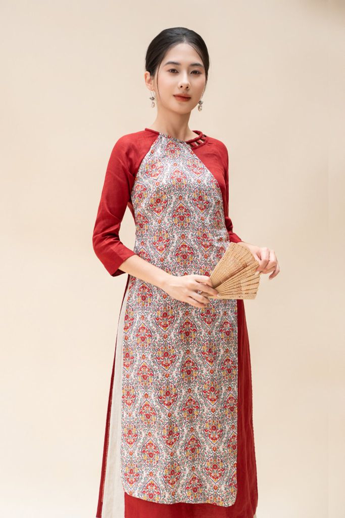 Áo dài đan hoa - Đỏ