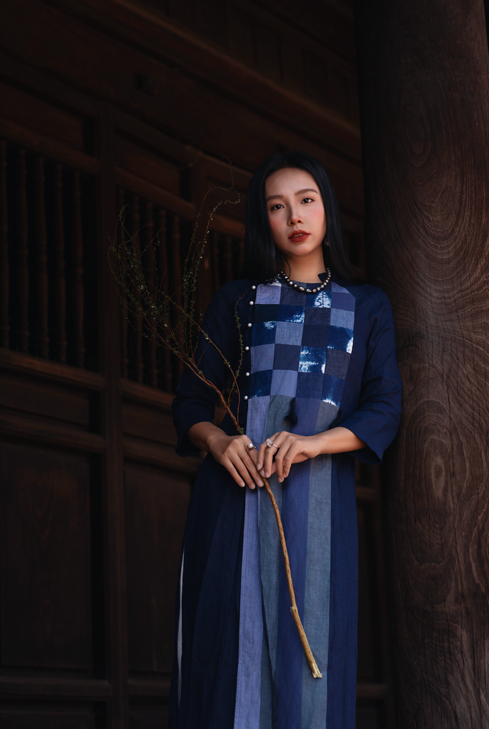 Áo dài can nhuộm thủ công - Navy