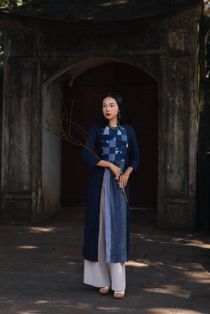 Áo dài can nhuộm thủ công - Navy