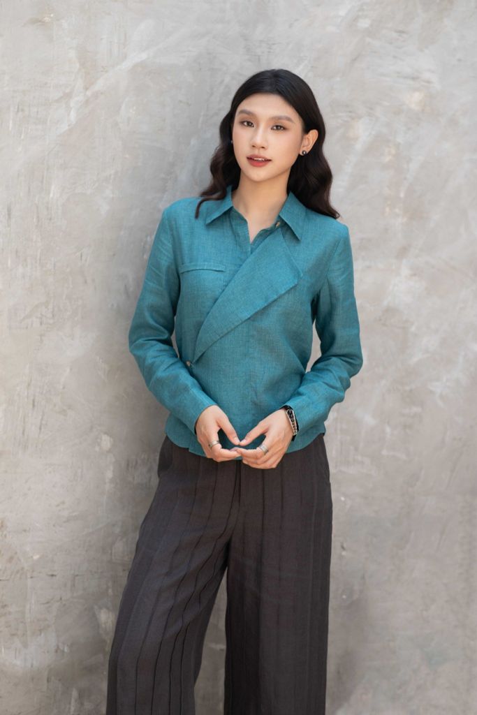 Áo sơ mi đổ nẹp - Xanh cổ vịt