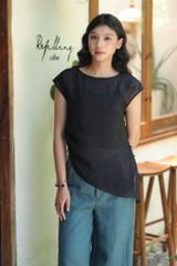 Áo tơ vạt lệch - Đen