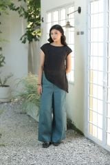 Áo tơ vạt lệch - Đen