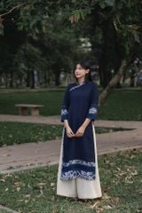 Áo dài xẻ cổ lệch CAGO - Navy