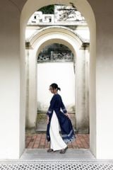 Áo dài xẻ cổ lệch CAGO - Navy